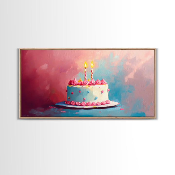 Birthday Cake Wall Art Canvas Print, Preppy Home Decor, Dining Room Wall Art, Kitchen Wall Art, Kitchen Food Painting