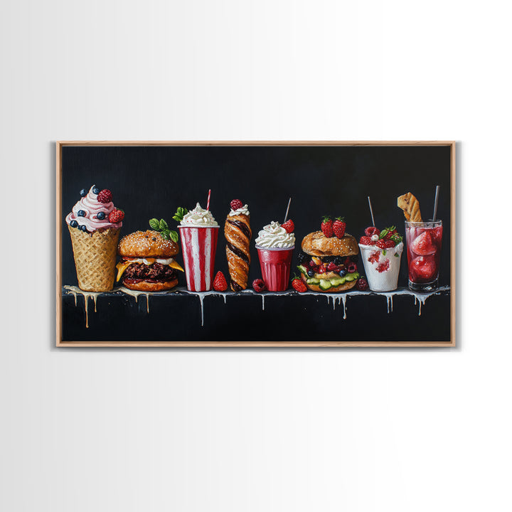 Diner Decor, Restaurant Wall Art, Canvas Print Painting Of Burgers, Desserts and Milk Shakes - 1950s Diner Wall Art