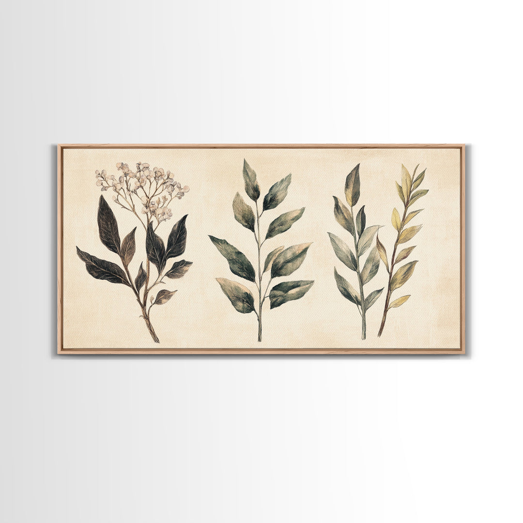 Boho Botanical Sketch Print, Botanical Wall Art, Framed Canvas Print, Minimalist Pencil Sketch Wall Art, Minimalist Home Decor, Living Room Art