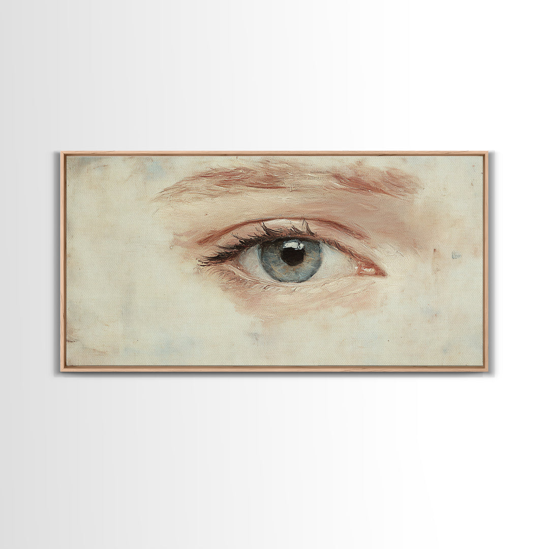 Closeup Study of an Eye Framed Canvas Print, Eye Oil Painting, Whimsical Home Decor, Paint of a Blue Human Eye