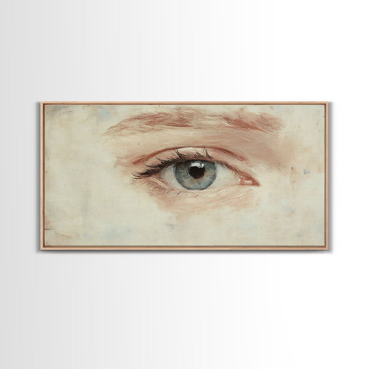 Closeup Study of an Eye Framed Canvas Print, Eye Oil Painting, Whimsical Home Decor, Paint of a Blue Human Eye
