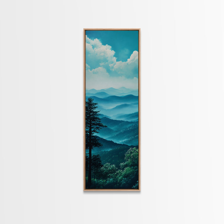 Bright Morning Mountains Framed Canvas Print Serene Nature Landscape Art, Blue and Green Wall Art, Smoky Mountain Art, Living Room Decor, Above Sofa Art