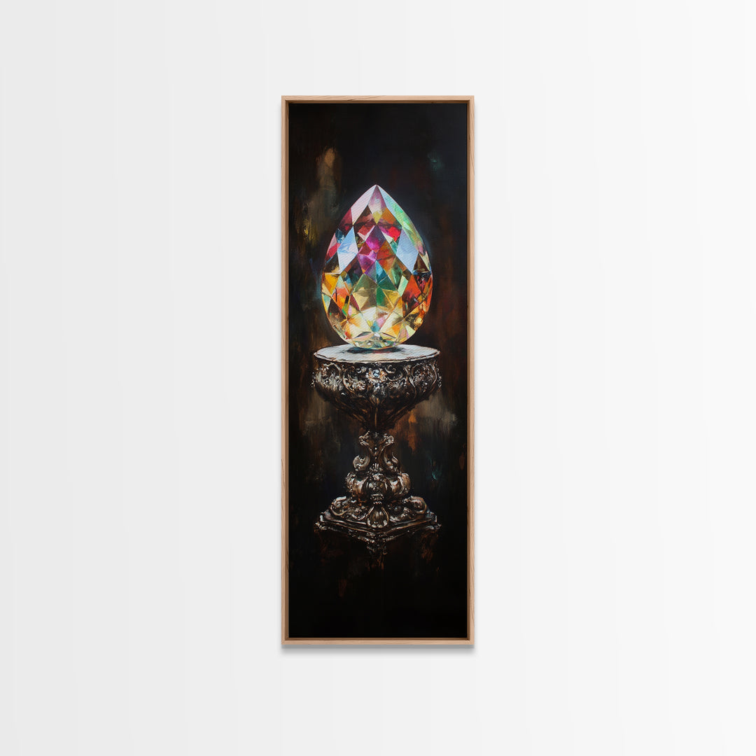Faceted Crystal on Pedestal Canvas Print Gemstone Painting Sacred Geometry Art Original Artwork Above Couch Decor