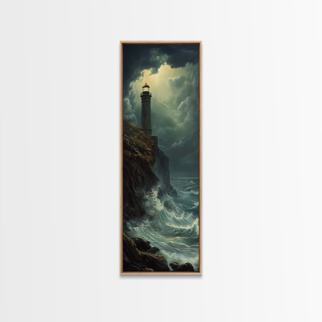 Nautical Landscape Painting Canvas Print, The Light House, Lighthouse Painting, Seascape Painting, Accent Piece, Tall Narrow Art, Skinny Art