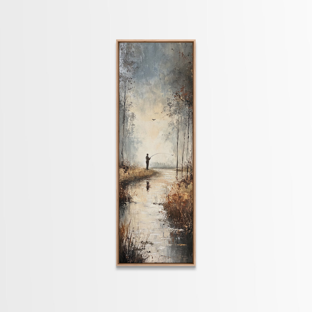 Fisherman painting peaceful landscape framed canvas print, autumn outdoor wall art, rustic decor, nature lovers gift, tranquil scene decor