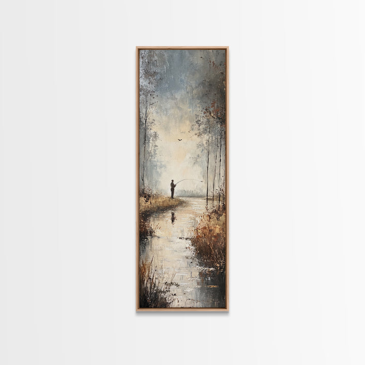 Fisherman painting peaceful landscape framed canvas print, autumn outdoor wall art, rustic decor, nature lovers gift, tranquil scene decor