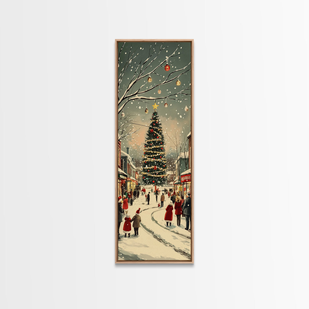 Christmas tree town square painting festive holiday decor framed canvas print, classic winter village, nostalgic seasonal wall art