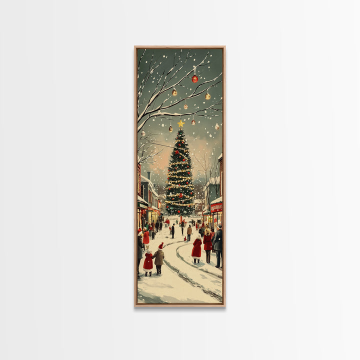 Christmas tree town square painting festive holiday decor framed canvas print, classic winter village, nostalgic seasonal wall art