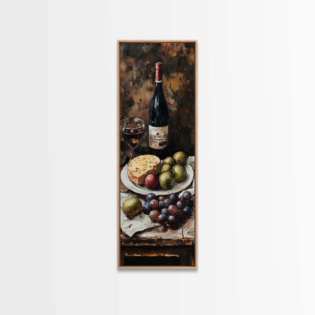 Framed Canvas Print Wine Cheese Fruit Kitchen Painting Rustic Wall Art Farmhouse Decor Food Review Kitchen Art