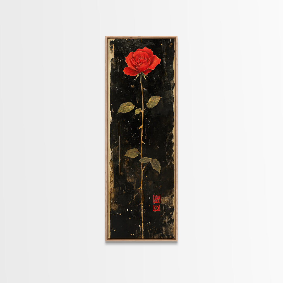 Dark Rose Painting Canvas Print, Gothic Floral Art, Rose with Dark Background, Wabi Sabi Inspired Wall Art, Framed Canvas Print, Rustic Decor
