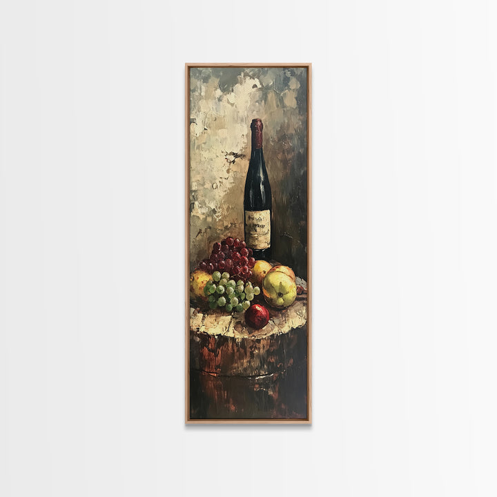 Retro Wine Cellar Wall Art, Long Narrow Wall Art, Tall Skinny Art, Wine Oil Painting Still Life, Tall Narrow Wall Art, Tall Skinny Home Decor