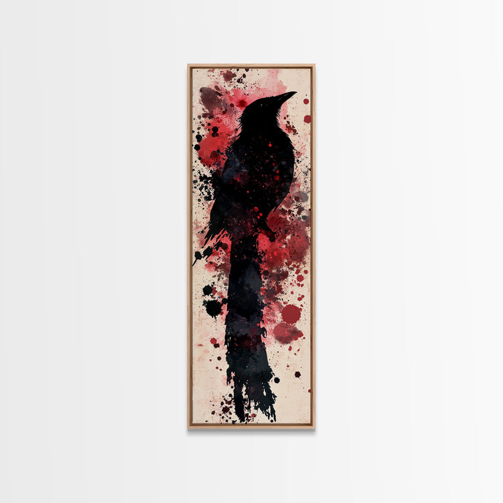 Framed Canvas Print Rustic Bird Art Southwest Style Raven Painting Tall Narrow Art Statement Piece Bedroom Art Halloween Fall Decor