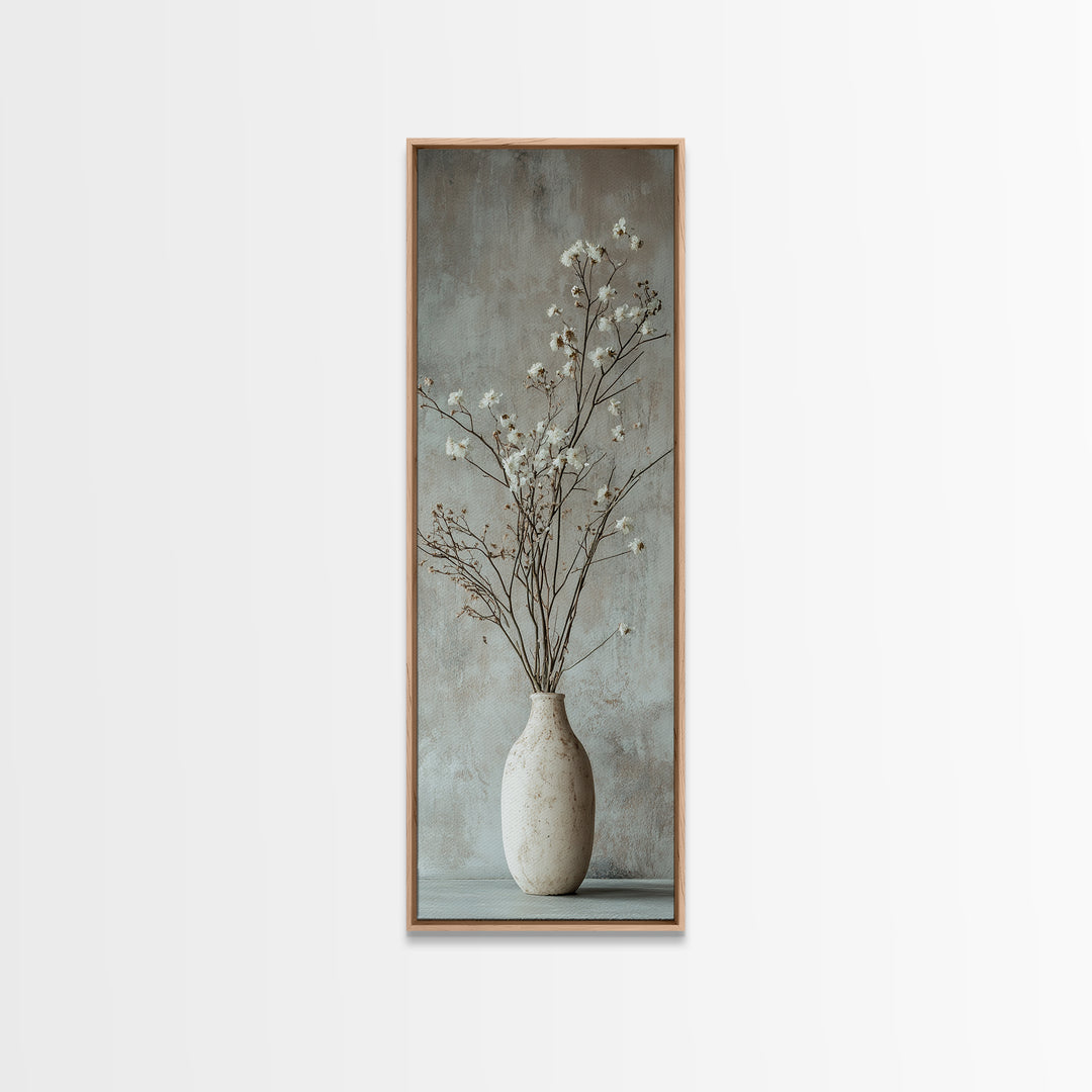 Framed Canvas Print Tall Skinny Art with Rustic Wildflower Painting, Botanical Wall Art, Wabi Sabi Art, Living Room Decor, Gift Idea Her