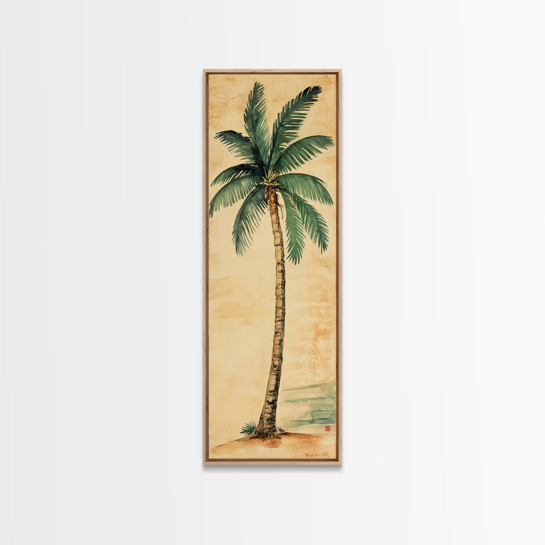 Framed Canvas Print Tall Skinny Palm Tree Art Nautical Coastal Decor, Beach-Inspired Tropical Wall Art, Guest Room Art, Gift Idea Her