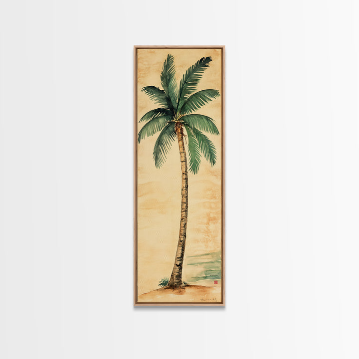 Framed Canvas Print Tall Skinny Palm Tree Art Nautical Coastal Decor, Beach-Inspired Tropical Wall Art, Guest Room Art, Gift Idea Her