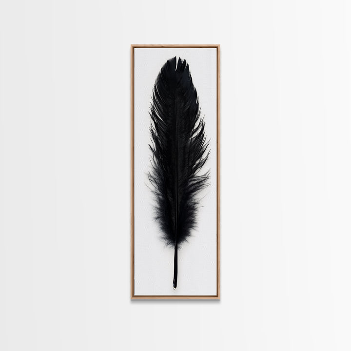 Black Feather Wall Art, Black Feather Painting Canvas Print, Boho Minimalist Home Decor, Feather Art, Tall Narrow Art, Skinny Art