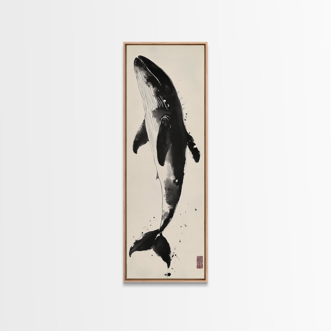 Majestic Humpback Whale in Striking Monochrome Ink Style – Sophisticated Canvas Print for Marine Life Enthusiasts and Nautical Wall Decor