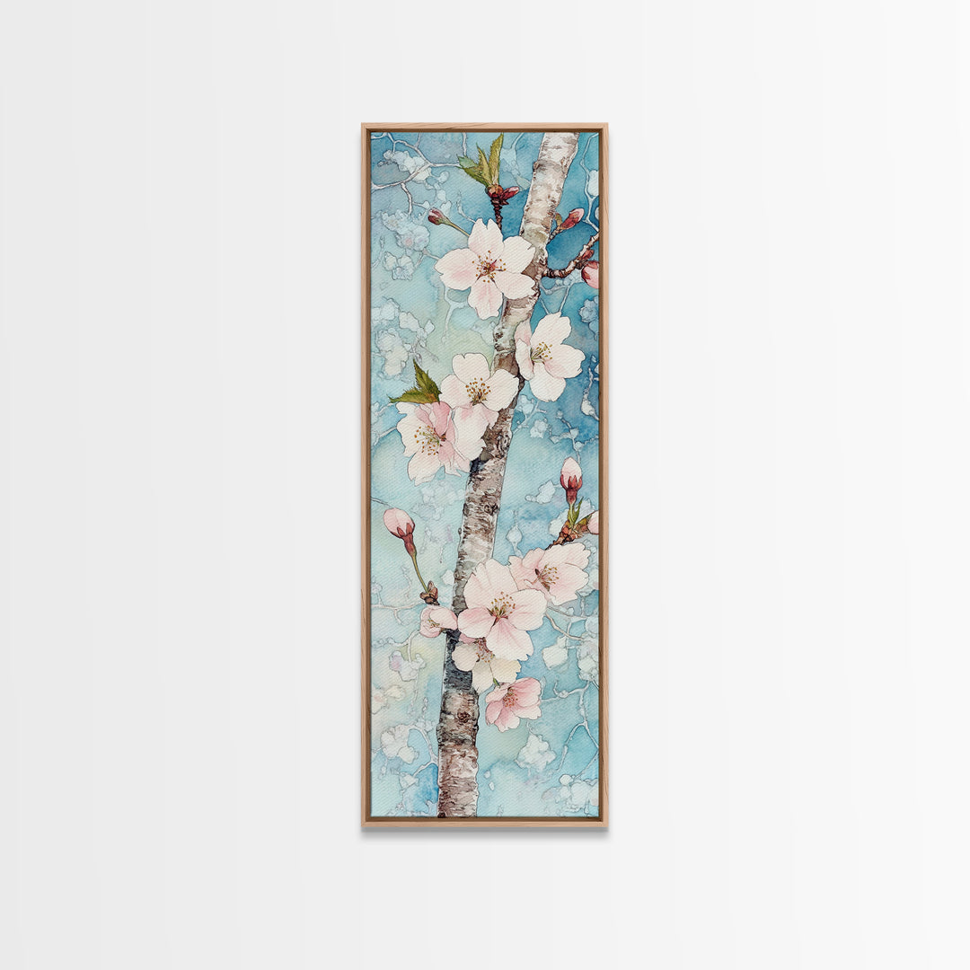 Blossoming Sakura Tree Branch Artwork - Framed Canvas Print for Japanese Wall Art, Cherry Blossom Decor, Pink Floral Art, Botanical Wall Print