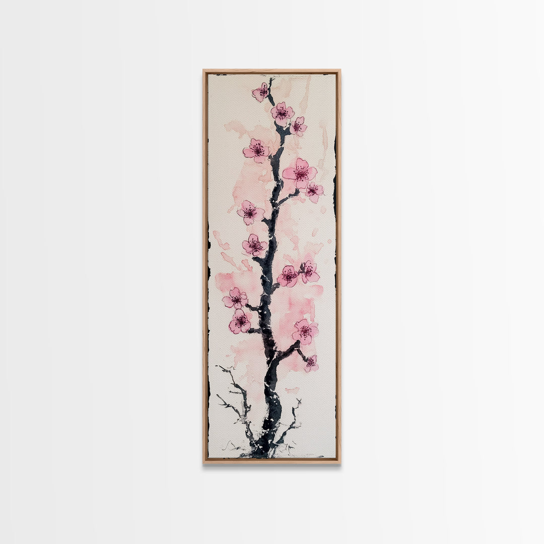 Delicate Cherry Tree in Bloom Painting - Canvas Print for Japanese Floral Art, Spring Blossom Decor, Nature-Inspired Wall Art, Botanical Print