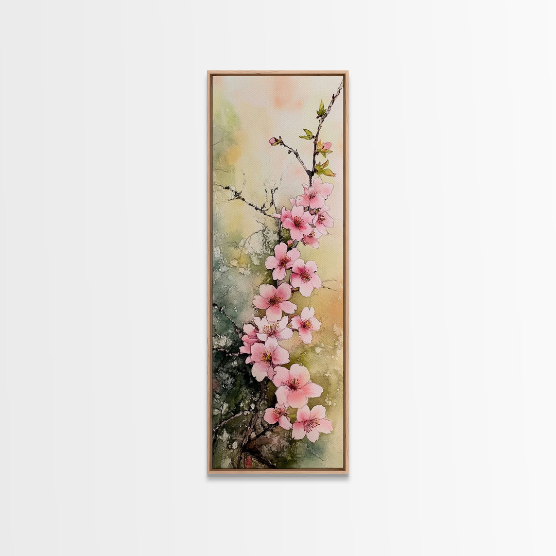Blooming Pink Cherry Blossoms Art - Framed Canvas Print for Japanese Wall Art, Botanical Decor, Spring Bloom Painting, Nature-Inspired Print