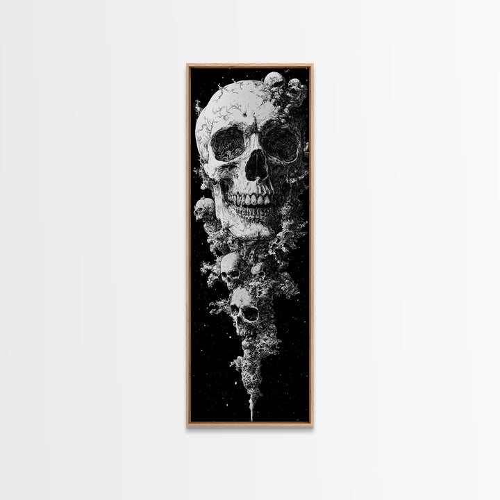 Skull Painting Print - Horror Decor - Witchy Decor - Tall Narrow Art - Framed Canvas Print - Skinny Wall Art - Skull Painting - Skull Wall Art