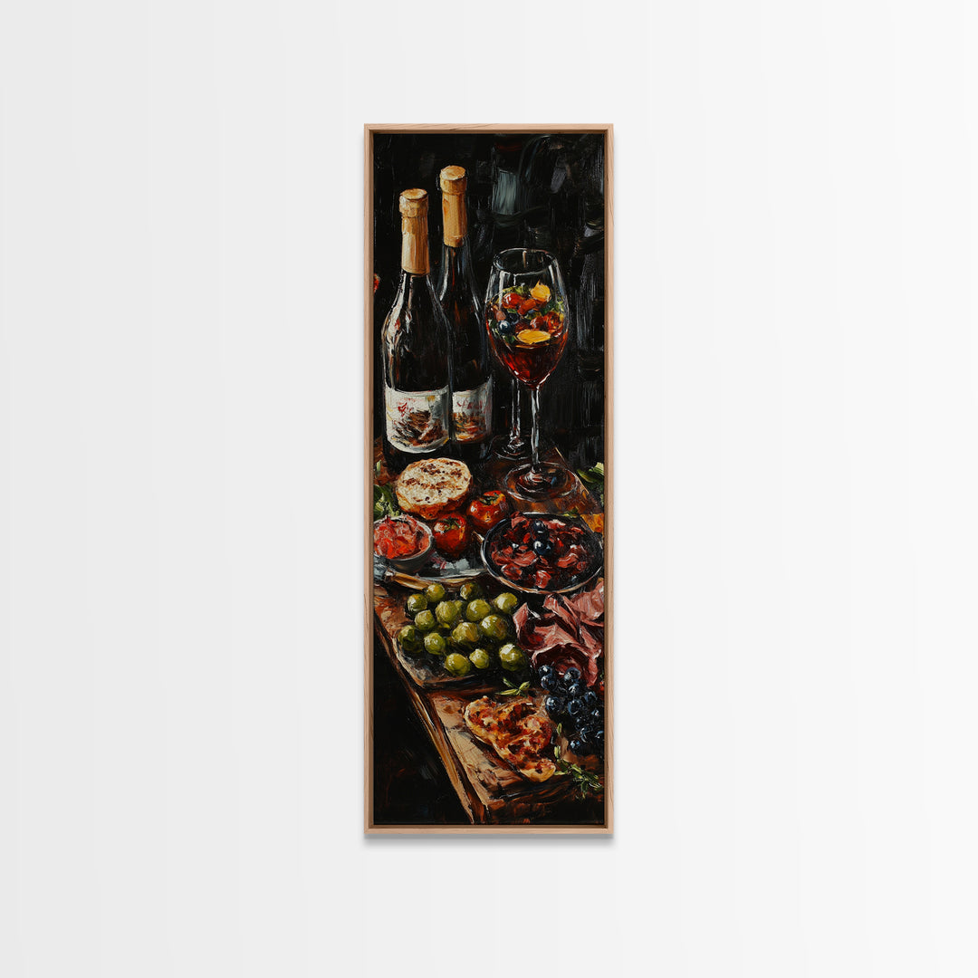 Still Life Oil Painting Print of Wine and Fruits - Kitchen Wall Art - Kitchen Decor - Kitchen Accent Piece - Oil Painting - Narrow Wall Art - Tall Skinny Art