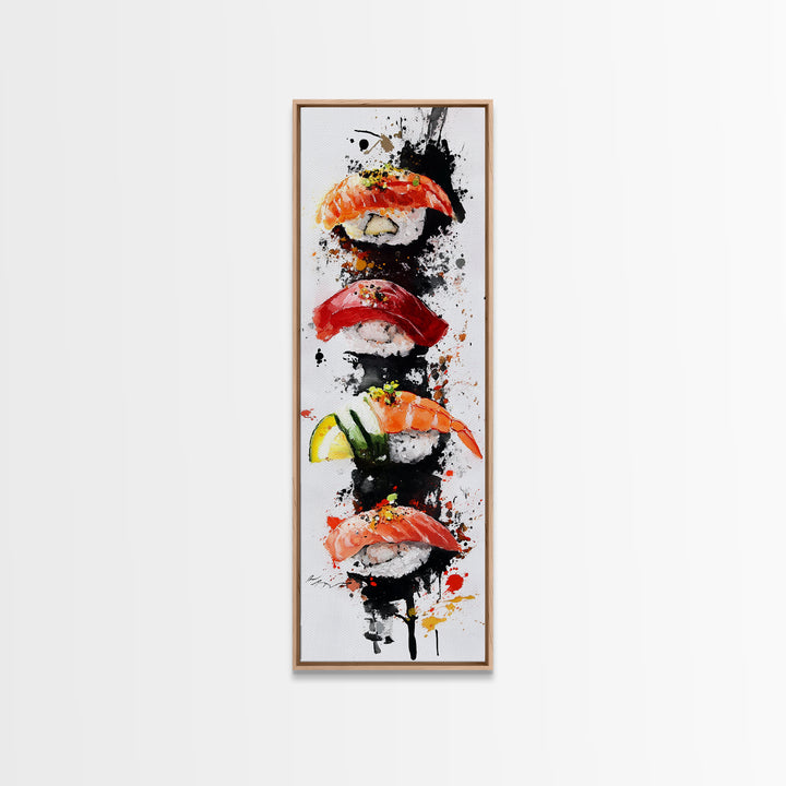 Abstract Art For Kitchen - Framed Canvas Print - Sushi Painting - Sushi Art - Kitsch Kitchen Wall Art - Tall Skinny Art - Narrow Wall Art - Kitchen Decor
