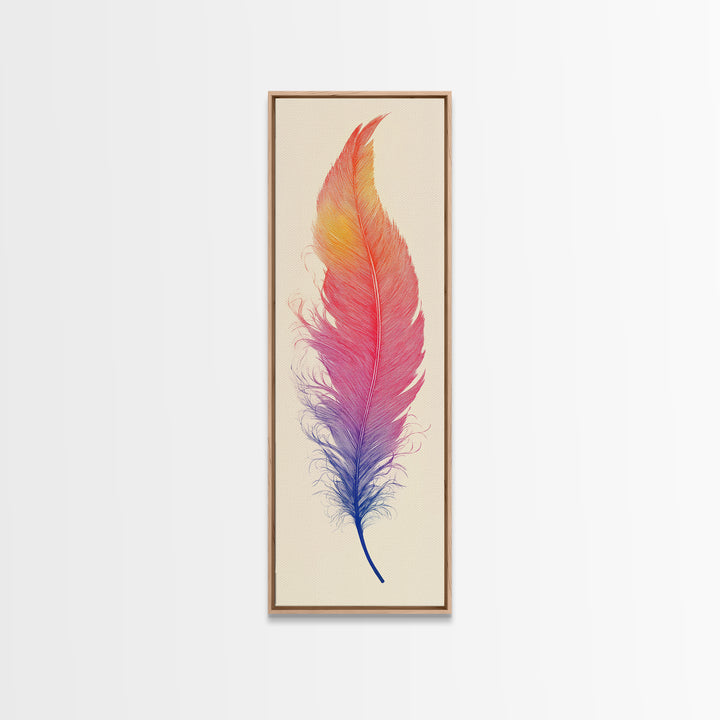Funky Feather Painting Print - Framed Canvas - Home Decor - Tall Narrow Art - Feather Wall Art - Southwestern Decor