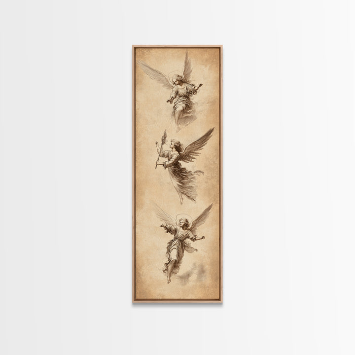 Guardian Angels Wall Art, Framed Canvas Print, Angel Painting, Angel Decor, Tall Skinny Art, Narrow Wall Art, Angelic Painting, Christmas Art