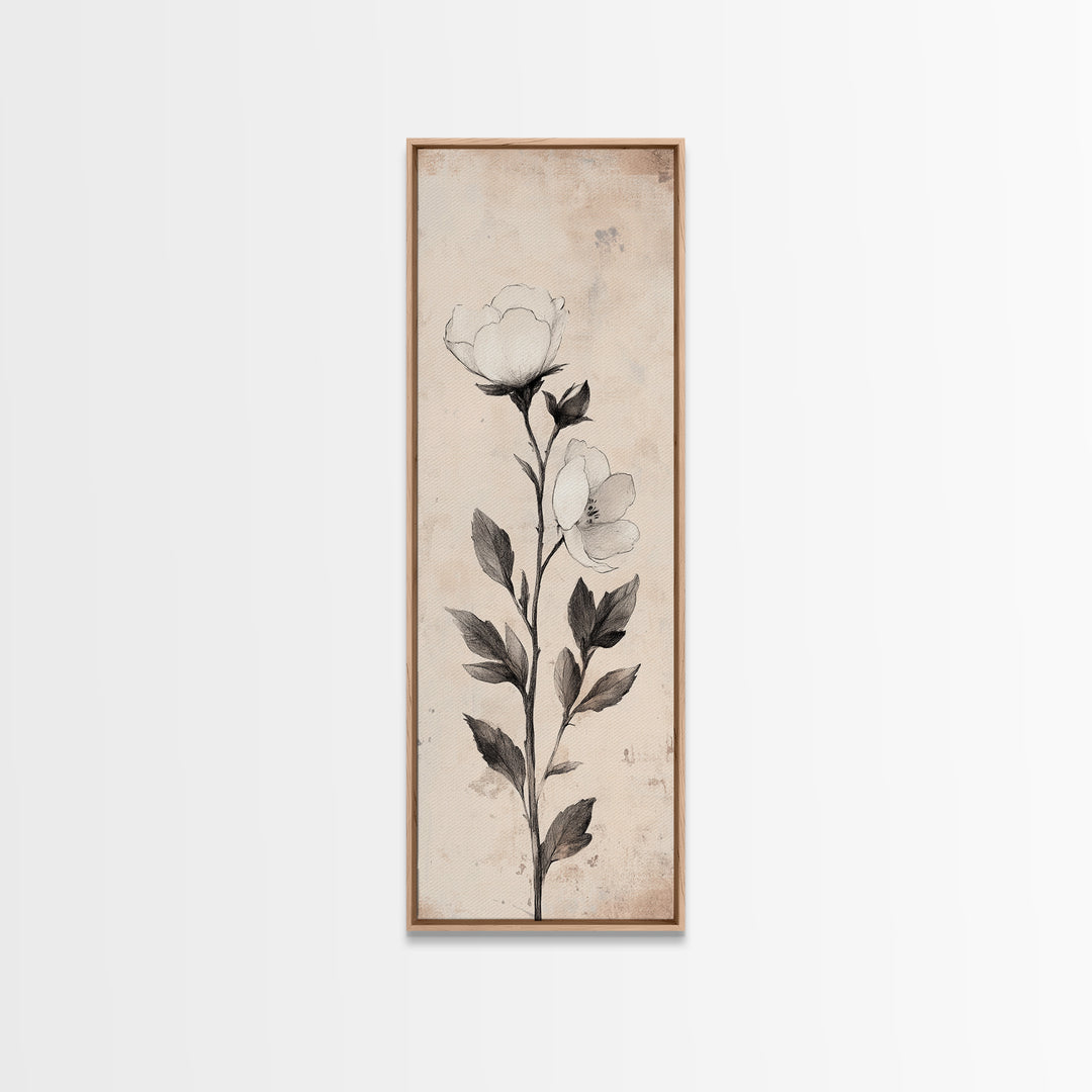 Sketch of a Flower Canvas Print, Wood Framed Wall Art, Flower Painting, Flower Decor, Floral Botanical Wall Art, Flower Print Narrow Art