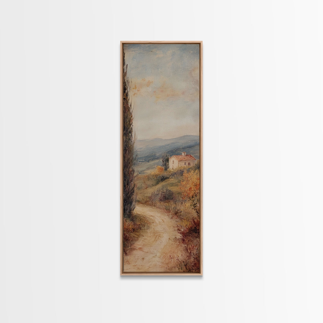 Framed Canvas Print of Coastal Landscape Art in Tuscany Style, Farmhouse Rustic Decor, Minimalist Art, Above Sofa Art, Living Room Wall Art, Tall Narrow Art