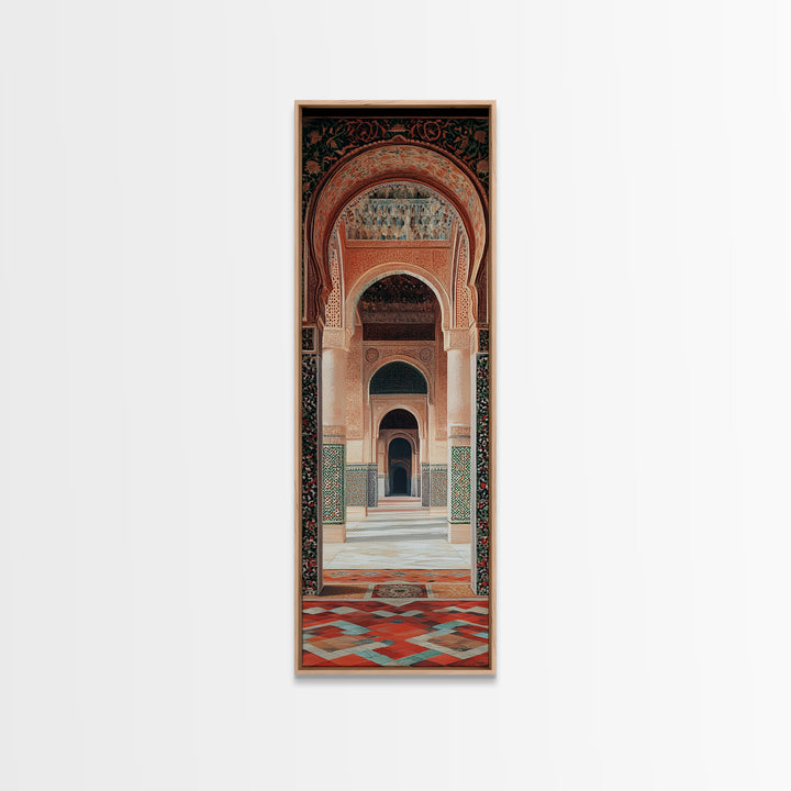 Canvas Print of Moroccan Architecture Art with Mosaic Tiles, Vintage Wall Art, Rustic Decor, Tall Skinny Art, Above Sofa Art, Guest Room Art