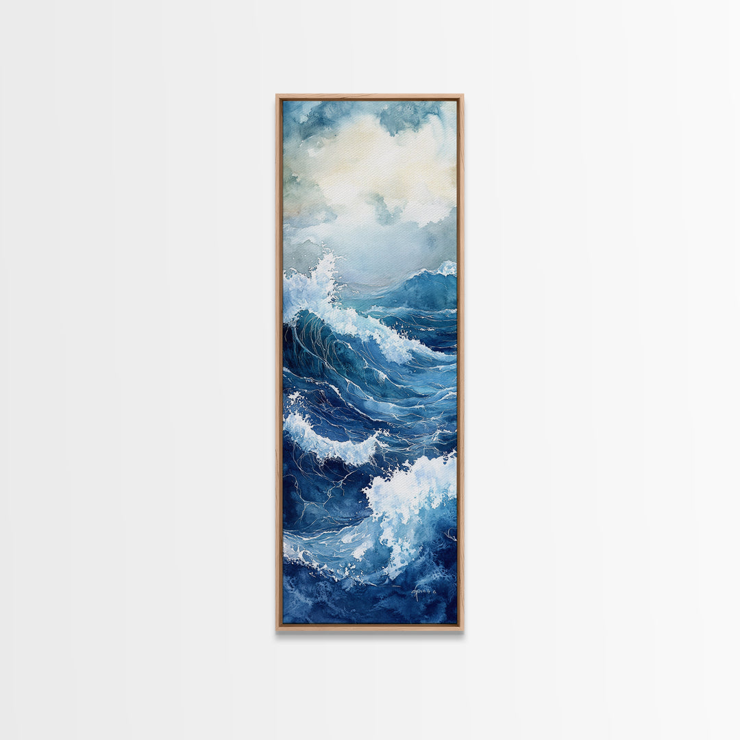 Ocean Waves Canvas Print Coastal Wall Art Nautical Decor Seascape Painting Above Bed Art Living Room Art Blue Green Wall Gift