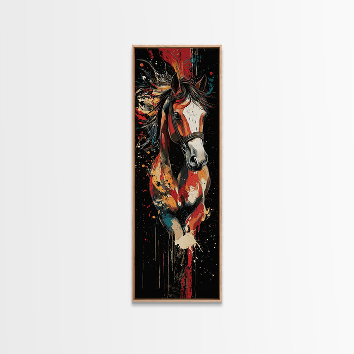 Abstract Horse Painting Framed Canvas Print Colorful Chicano Art Bold Moody Southwest Long Narrow Wall Art Bedroom or Living Room