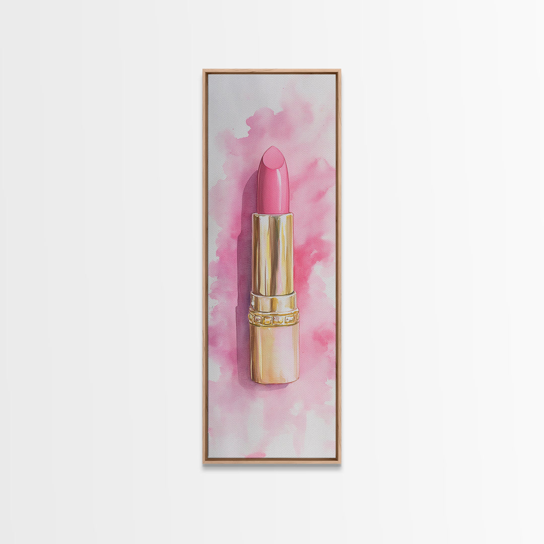Pink Lipstick Canvas Print Feminine Pink Abstract Art Light Pink Wall Art Whimsical Art Rustic Decor Vertical Gift Idea Above Sofa