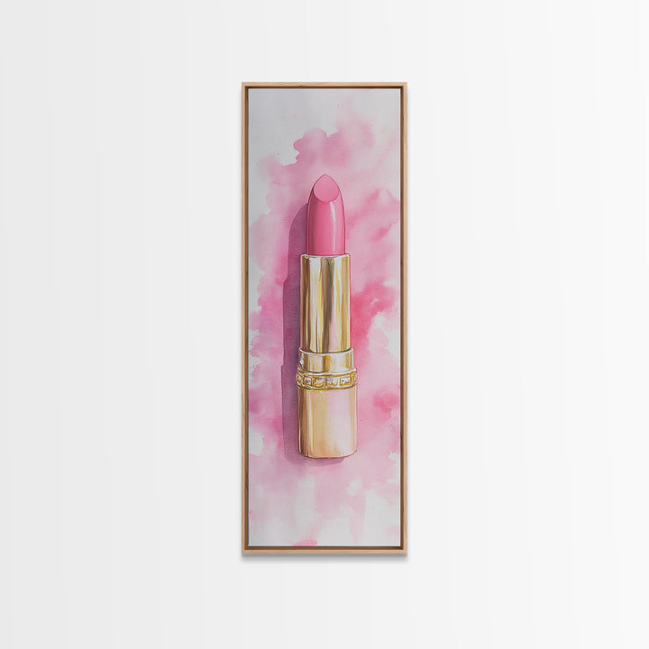 Pink Lipstick Canvas Print Feminine Pink Abstract Art Light Pink Wall Art Whimsical Art Rustic Decor Vertical Gift Idea Above Sofa