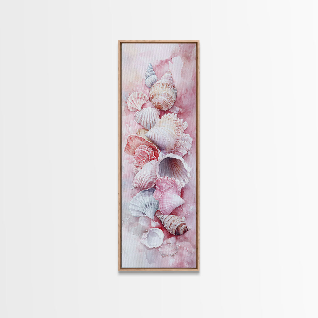Coastal Seashell Painting Framed Canvas Print Featuring Nautical Decor Perfect Beach House Coastal Landscape Wall Art Theme