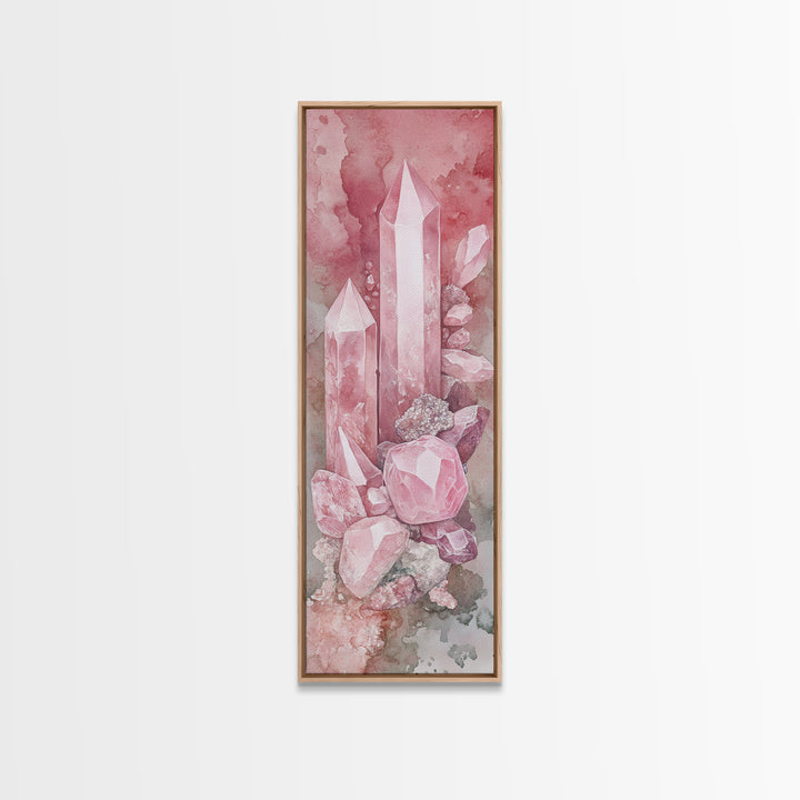Rose Quartz Crystal Canvas Print - Gemstone Painting in Light Pink Tones, Healing Energy Inspired Wall Art, Boho Room Decor