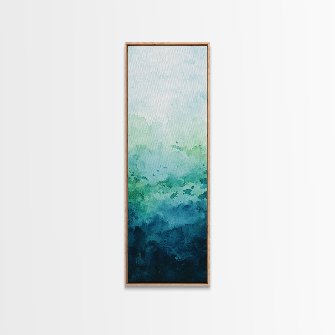 Gradient Watercolor Framed Canvas Print in Green and Blue, Sage Green Wall Art, Minimalist Art, Bedroom Art, Living Room Art