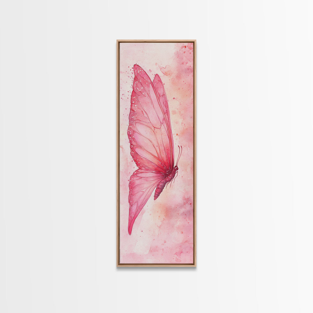 Butterfly Side View Framed Canvas Print Pink Wall Art Light Pink Wall Art Vertical Wall Art Rustic Decor Above Couch Art