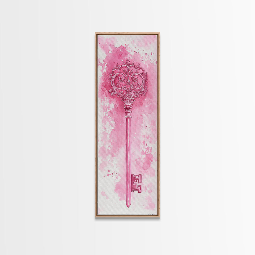 Intricate Key Art Framed Canvas Print Light Pink Wall Art Rustic Decor Minimalist Art Tall Skinny Art Above Couch Art Gift Idea