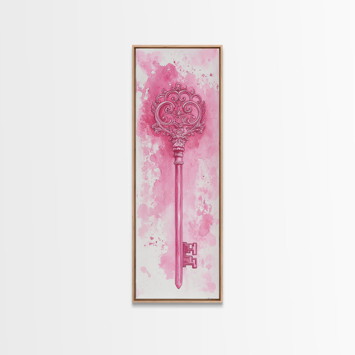 Intricate Key Art Framed Canvas Print Light Pink Wall Art Rustic Decor Minimalist Art Tall Skinny Art Above Couch Art Gift Idea