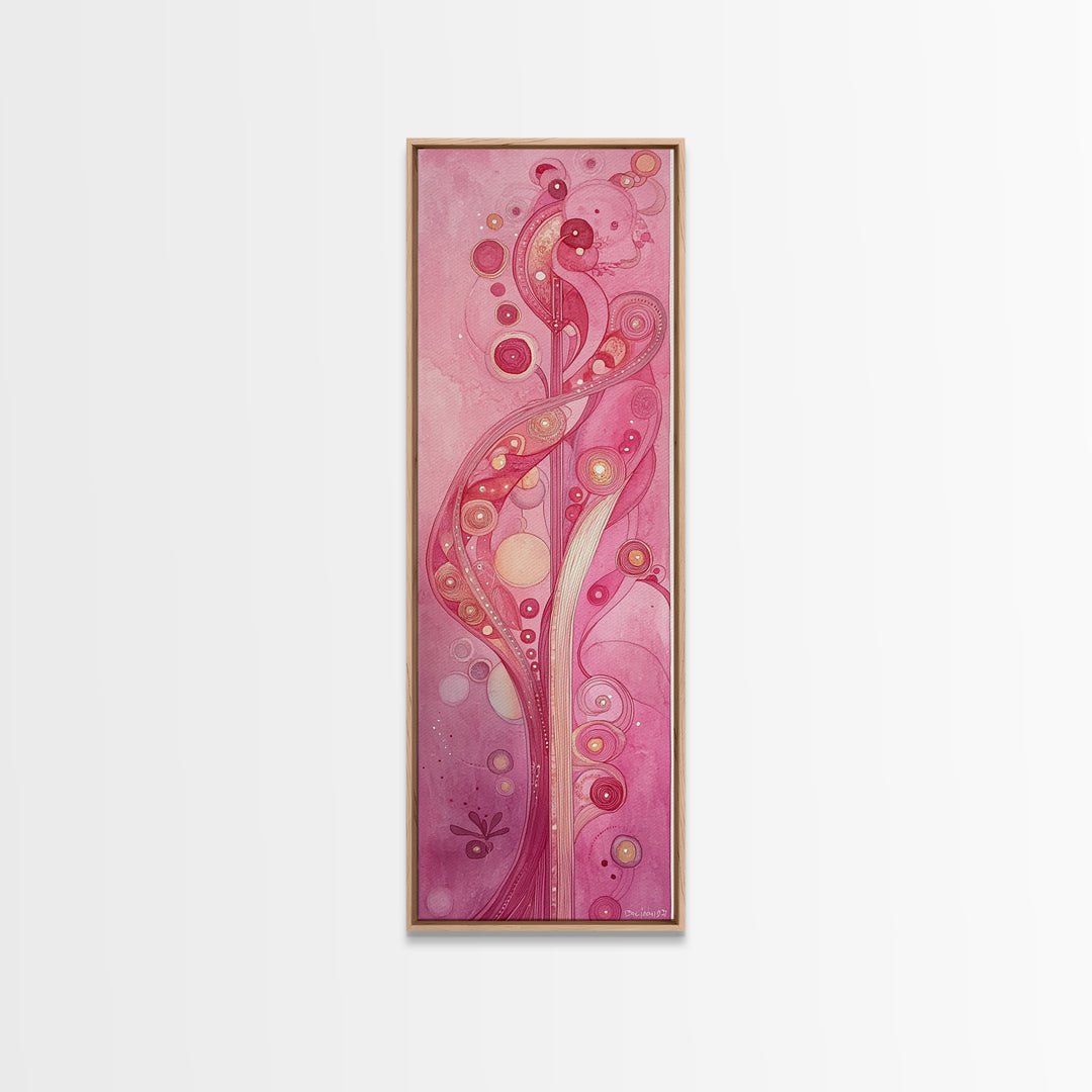 Abstract Botanical Framed Canvas Print Art Nouveau Print Pink Wall Art Whimsical Art Bedroom Decor Vertical Wall Art Boho Art