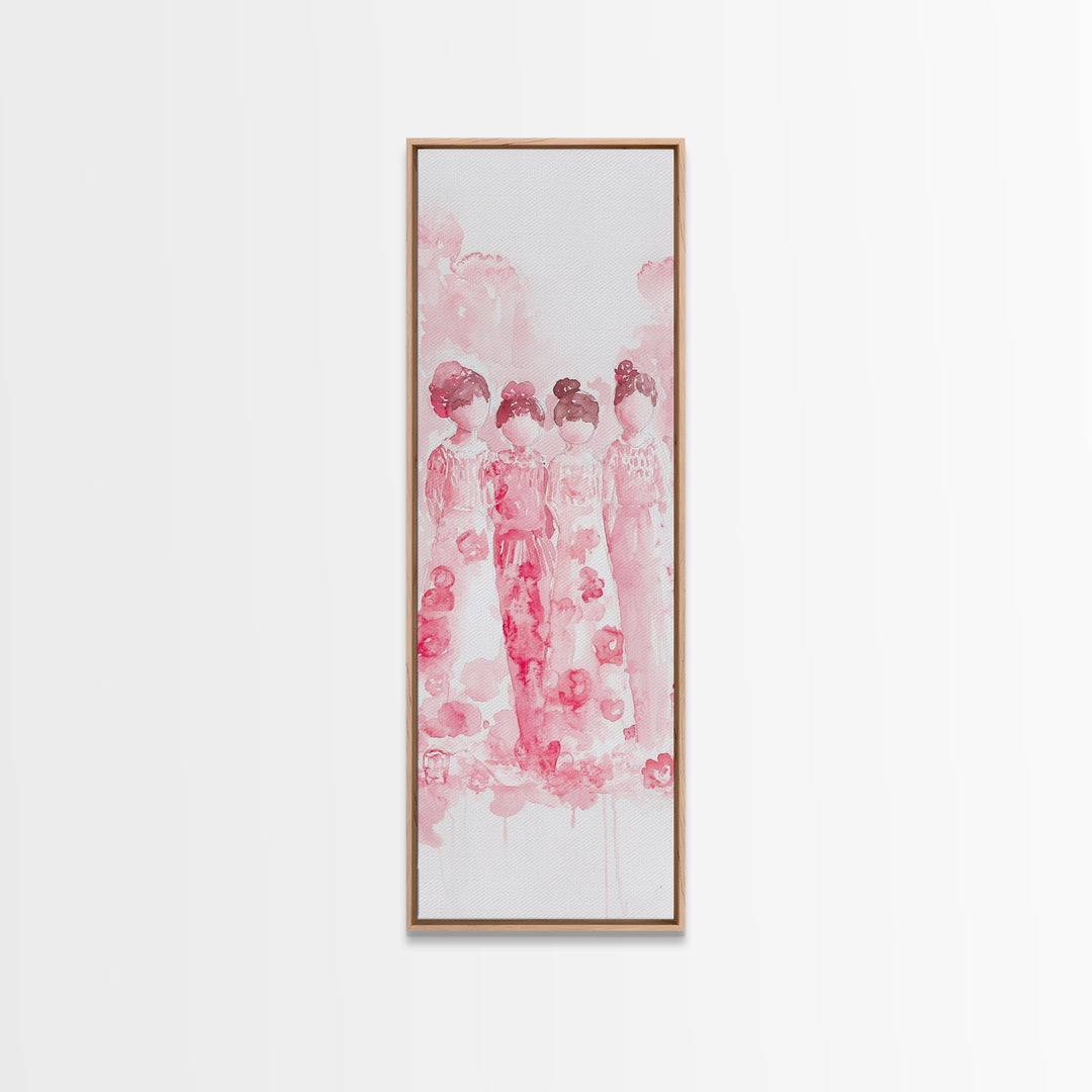 Dreamy Cherry Blossom Dresses Framed Canvas Print, Light Pink Wall Art, Botanical Prints, Whimsical Art, Above Sofa or Bedroom Decor