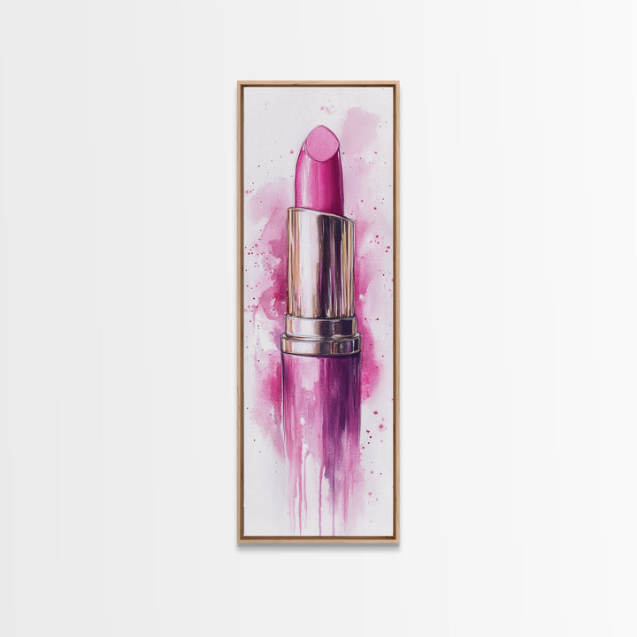 Bold Pink Lipstick Framed Canvas Print Feminine Modern Wall Art Beauty Decor Moody Pink Abstract Painting Bedroom Art Gift Idea