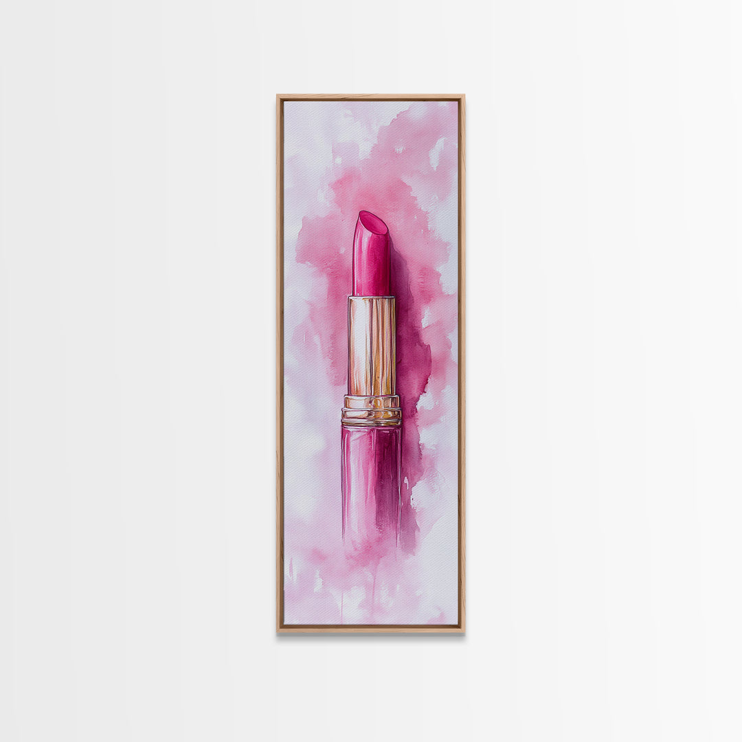 Classic Pink Lipstick Canvas Print Feminine Wall Art Makeup Lover Gift Light Pink Rustic Decor Vertical Artwork Girly Aesthetic