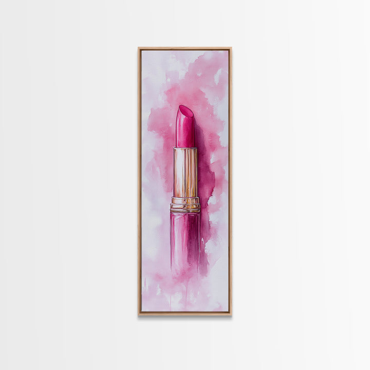 Classic Pink Lipstick Canvas Print Feminine Wall Art Makeup Lover Gift Light Pink Rustic Decor Vertical Artwork Girly Aesthetic