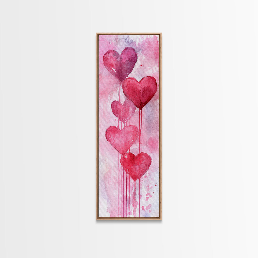 Dripping Heart Art Canvas Print, Moody Abstract Pink Wall Art, Romantic Living Room Art, Extra Vertical Skinny Tall Narrow Artwork