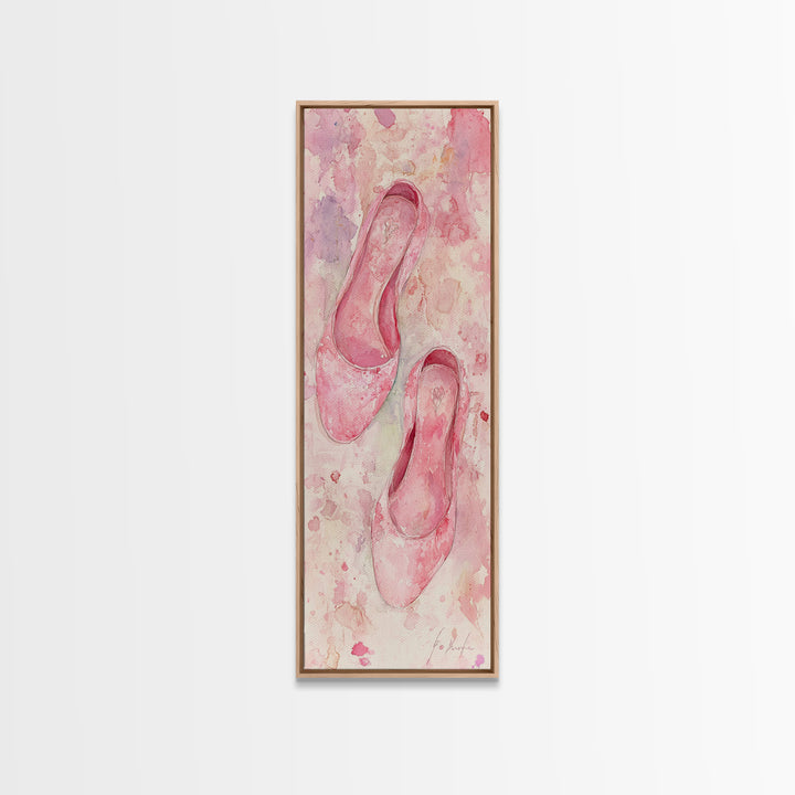 Ballet Flats Pink Abstract Canvas Print, Light Pink Wall Art, Whimsical Rustic Decor, Minimalist Living Room Art, Above Bed Artwork