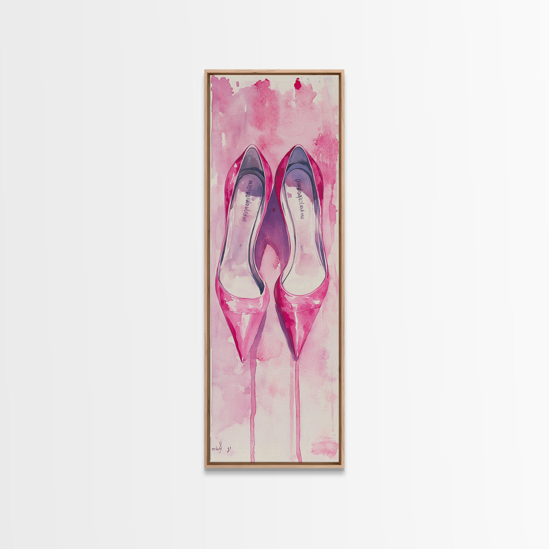 Pink Stilettos Painting Framed Canvas Print Fashion Wall Art Feminine Decor Living Room Artwork Vertical Wall Accent Gift Idea Art